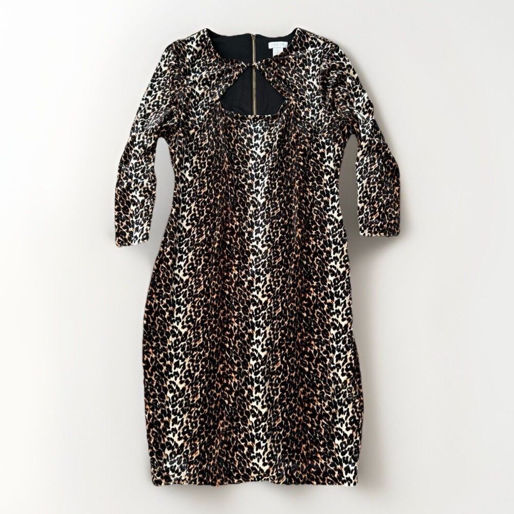 Cache Animal Print Velvet Keyhole Dress Size 10 Gold Zip